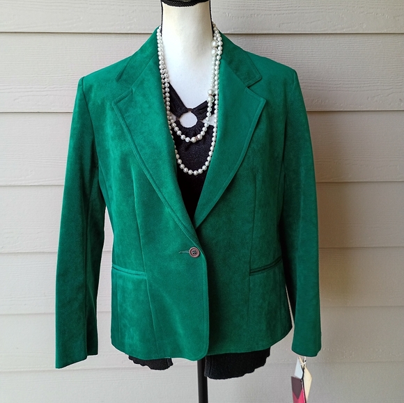 Ultrasuede Vintage Emerald Green Faux Suede Blazer Jacket - Picture 1 of 16